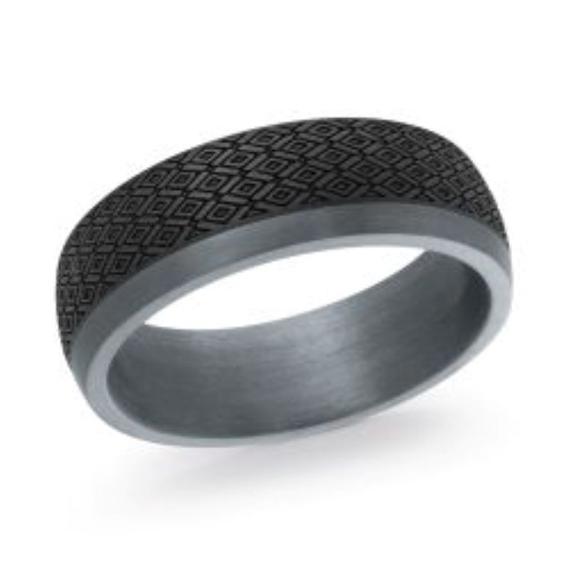 7mm Carbon Fiber Tantalum Offset Wedding Band Size 10