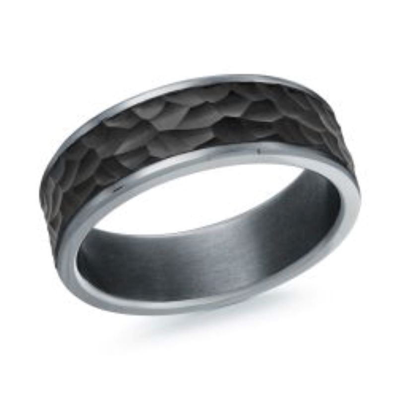 7mm Carbon Fiber Tantalum Hammered Wedding Band Size 10