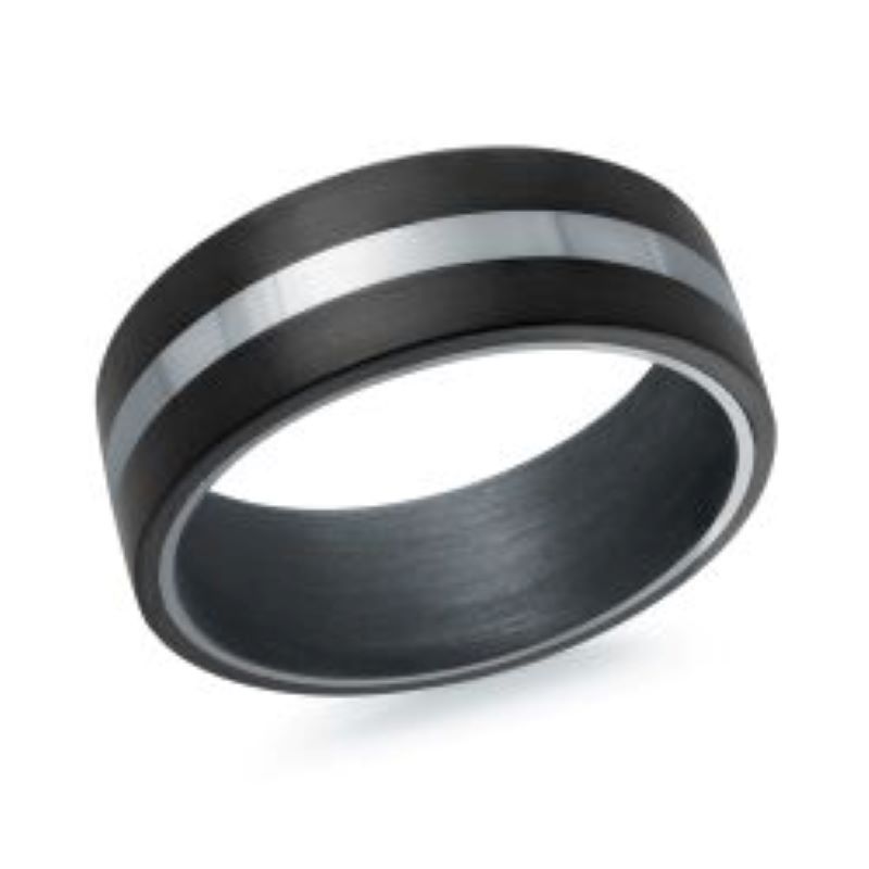 8mm Carbon Fiber Tantalum Strip Wedding Band Size 10