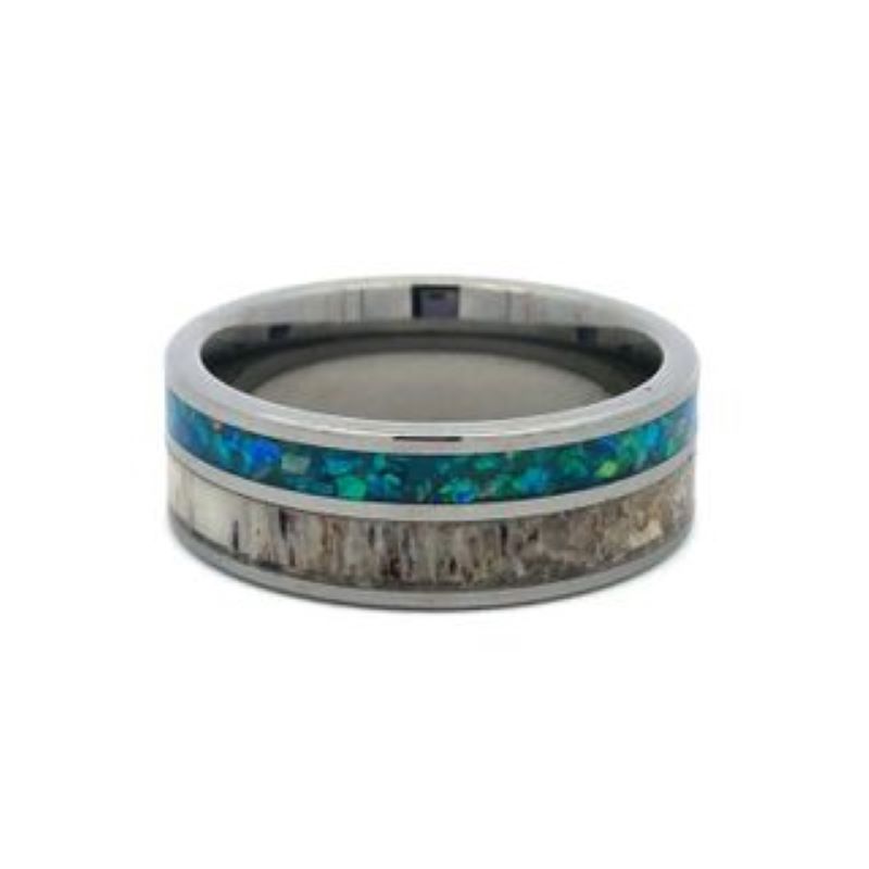 Tungsten Antler & Opal Band Size 10