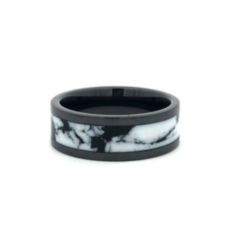 Black Ceramic White Buffalo Turquoise Band Size 10