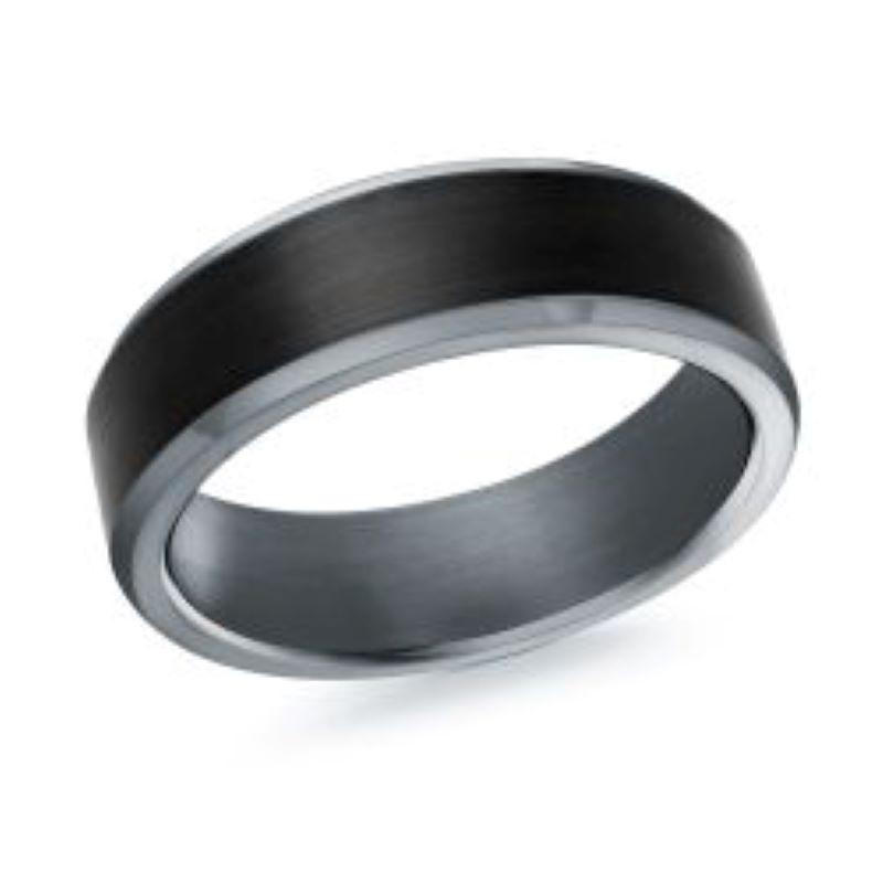 7mm Carbon Fiber Tantalum Satin Beveled Wedding Band Size 10