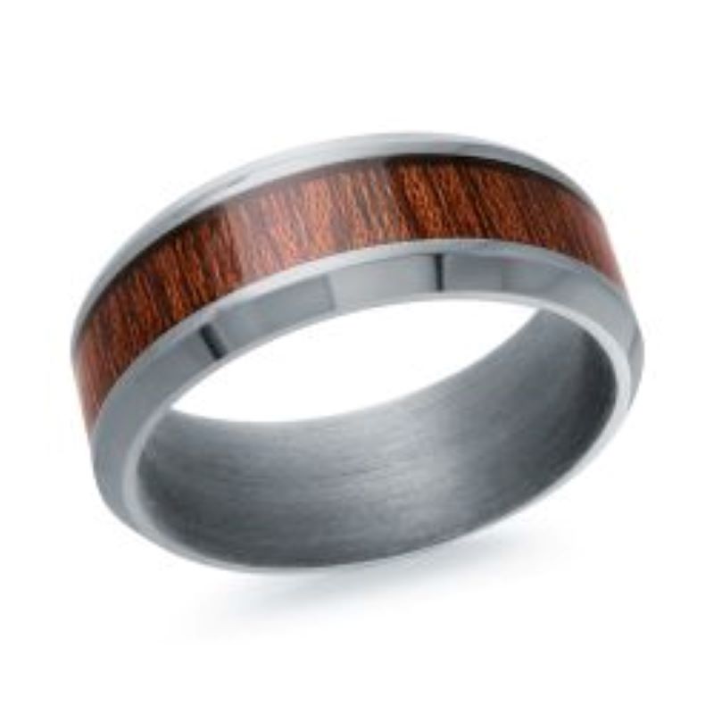 8mm Gray Tantalum And Wood Wedding Band Size 10