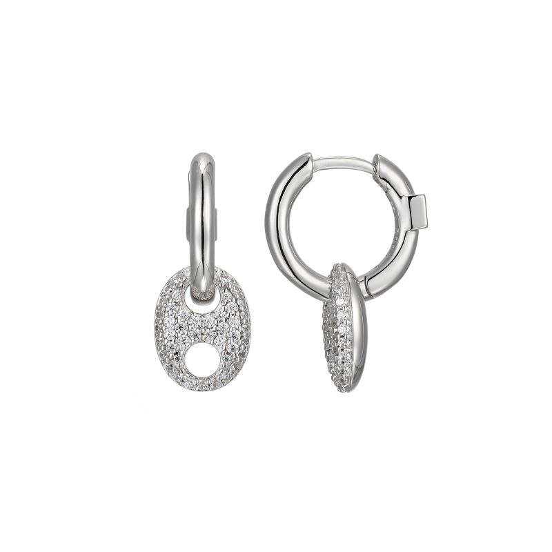 Sterling Silver Cz Marina Link Hoop Earrings