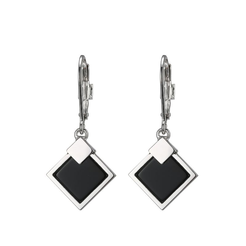 Lady's Sterling Silver Black Agate Earrings