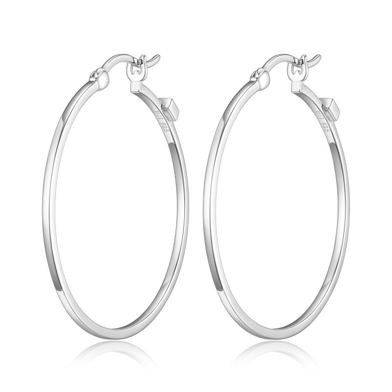 Lady's Silver Polished Sterling Silver Hoops Earrings