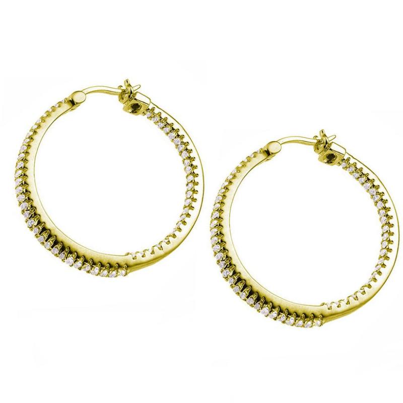 Lady's Yellow Sterling Silver Medium Hoop Earrings