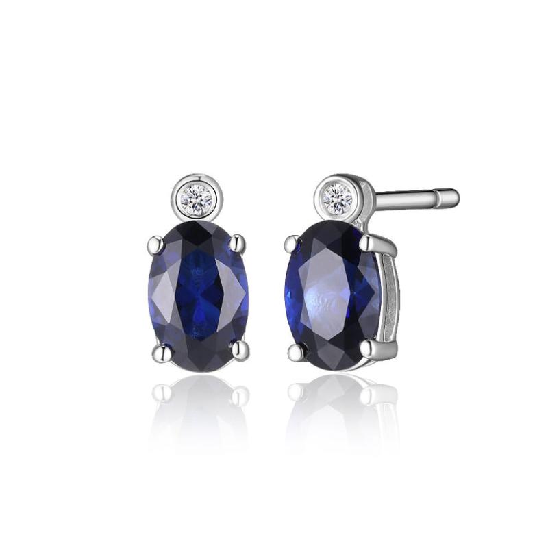 White Sterling Silver Lab Sapphire & Diamond Earrings