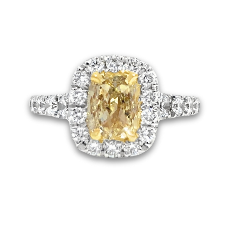 Fancy Yellow Cushion Diamond Ring with Halo