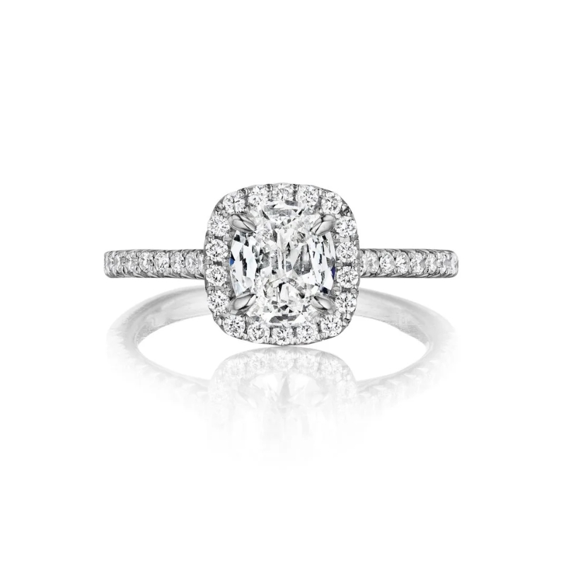 Plat 1.01ct Cush H VS2 GIA CERT Dia Halo .31ctw F-G SI Engagemnt Ring Size 5