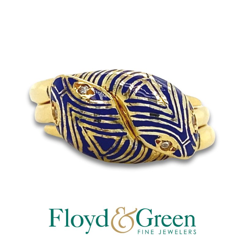 Blue Enamel Intertwined Snake Ring