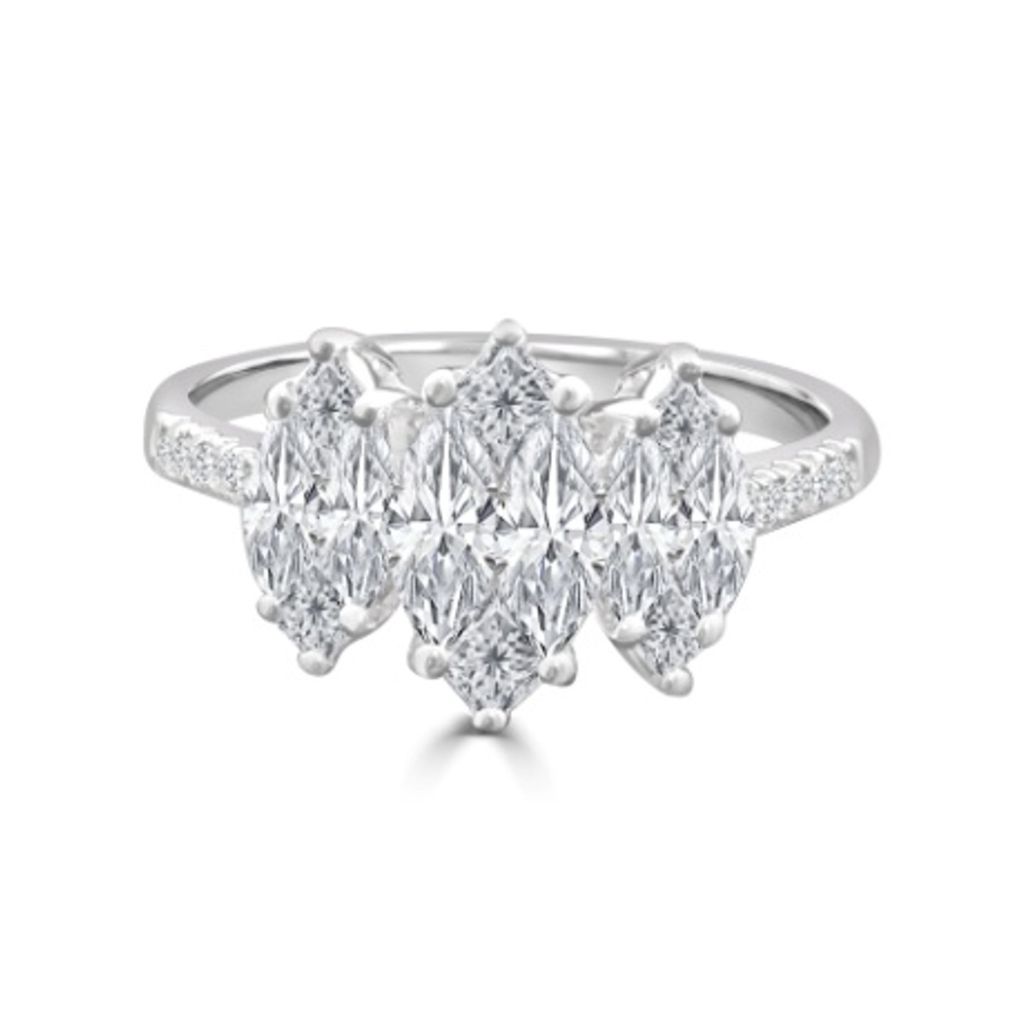 18KW 3-Stone Marquise Diamond Illusion Ring 1.38ctw G-H/SI Size 6.5