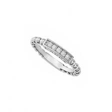 SS CAVIAR SPARK DIAMOND BAR BEADED STACK RING SIZE 7