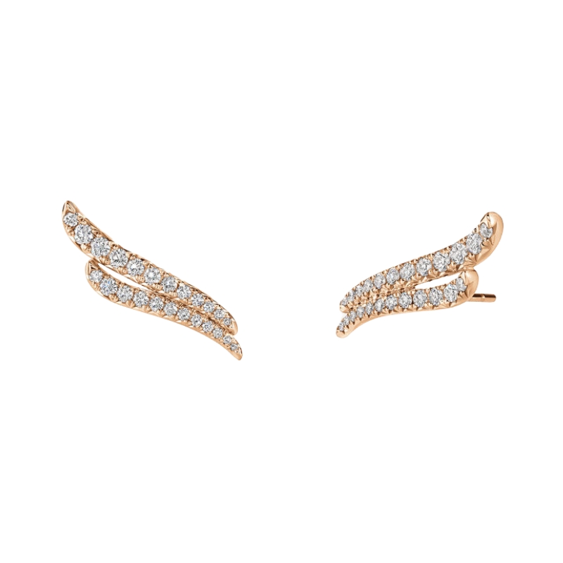 18KY Vela French Cut Pavé Double Row Diamond Climber Earrings .55CTW GH VS