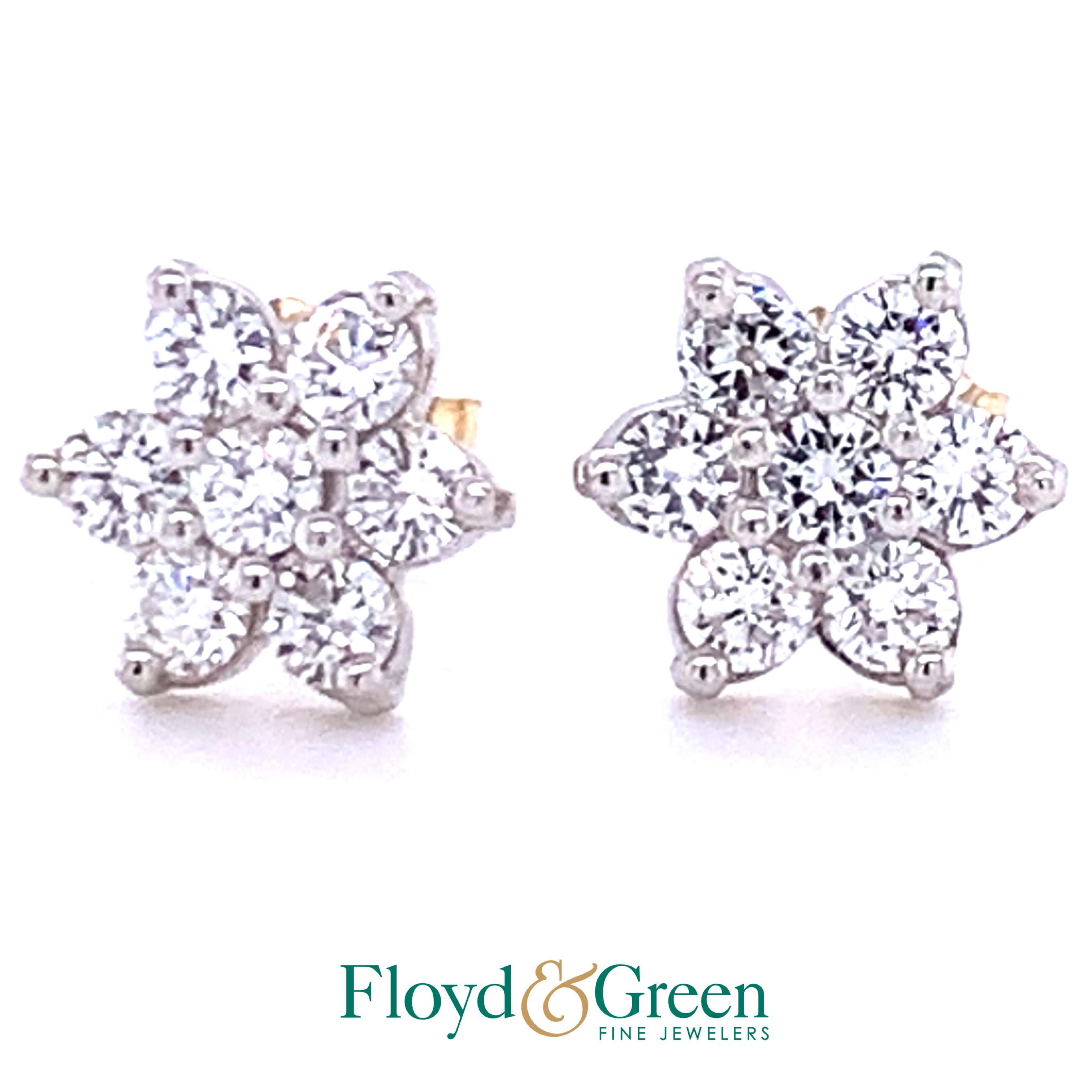 Two Tone Diamond Cluster Earrings