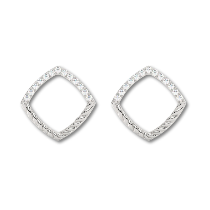 Half Diamond Open Square Earrings