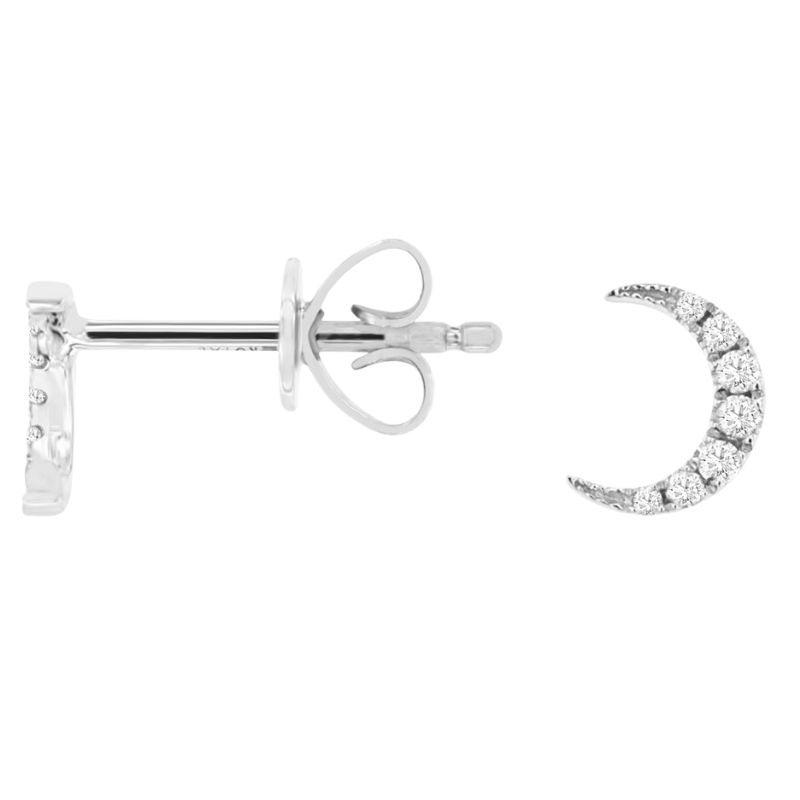 Diamond Crescent Moon Stud Earrings