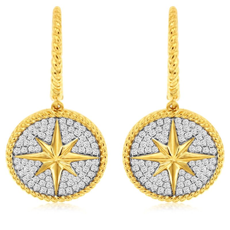 Diamond Disc & Gold Star Dangle Earrings