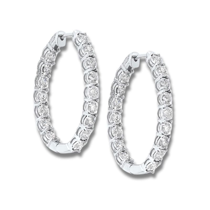 Tru Reflection Oval Inside Out Diamond Hoop Earrings