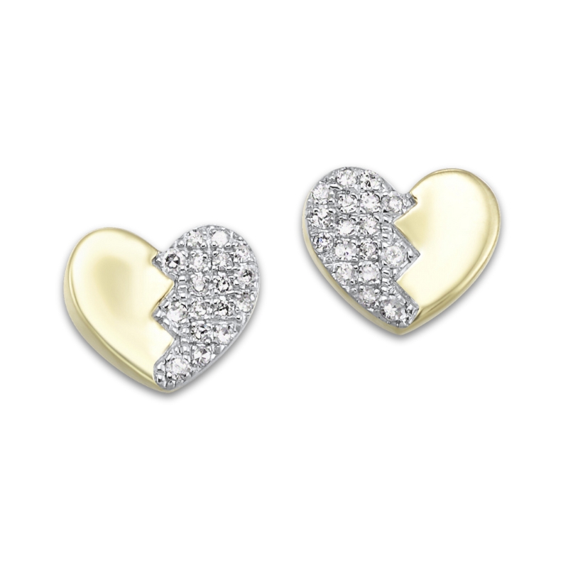 Half Diamond & Gold Stud Earrings