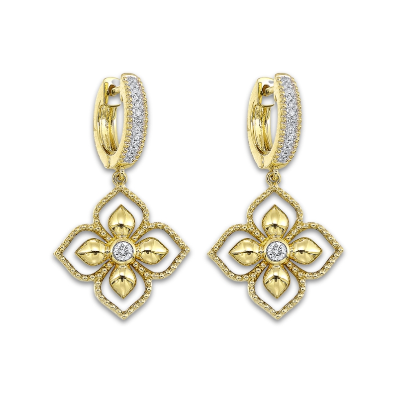 Diamond Milgrain Petal Hoops