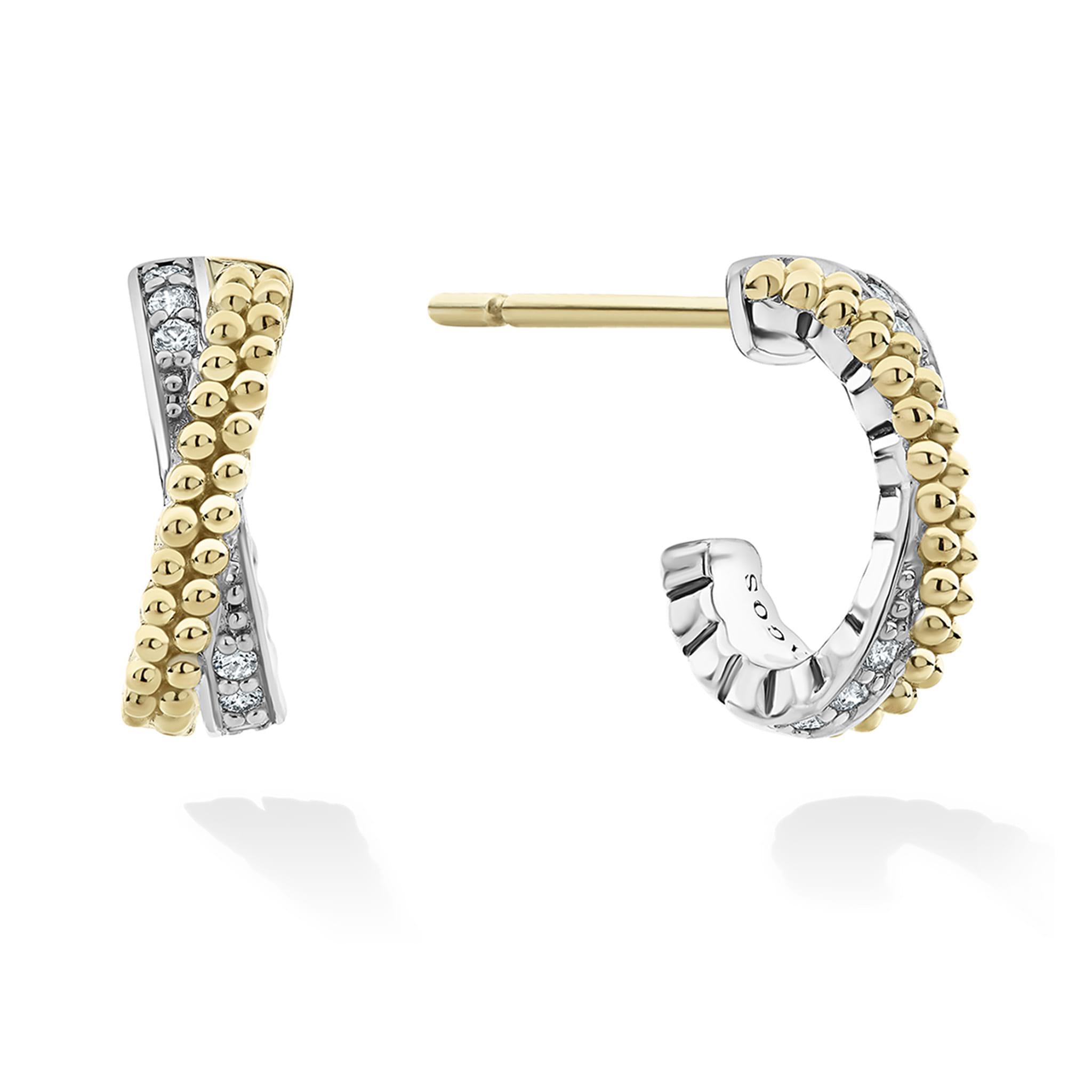 LAGOS: CAVIAR LUX SMALL GOLD CAVIAR X DIAMOND HOOP EARRINGS