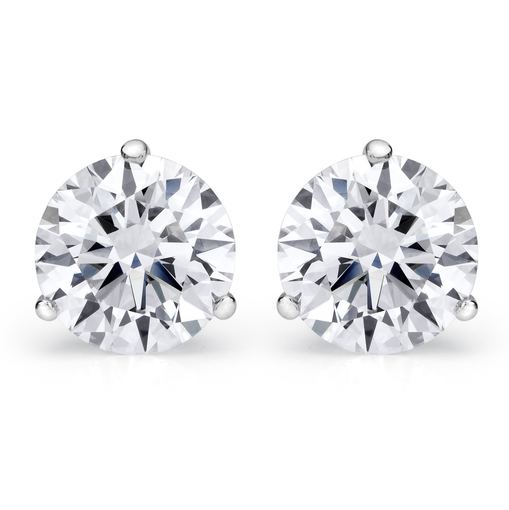 White 14 Karat 3 Prong Round Diamond Stud Earrings With 2=0.40Tw Round H/I Si2 Diamonds