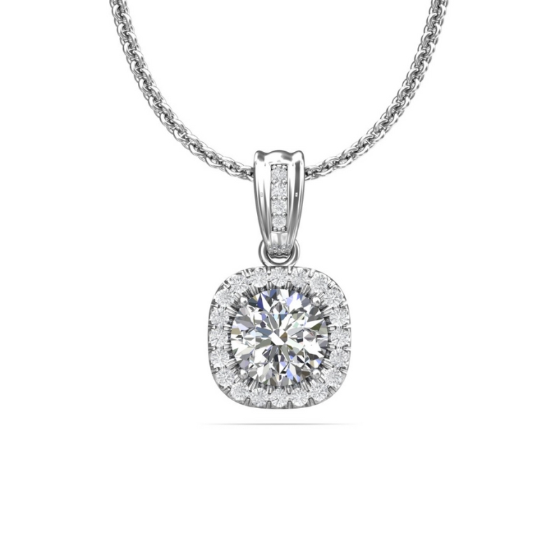 Diamond Square Halo Pendant Necklace