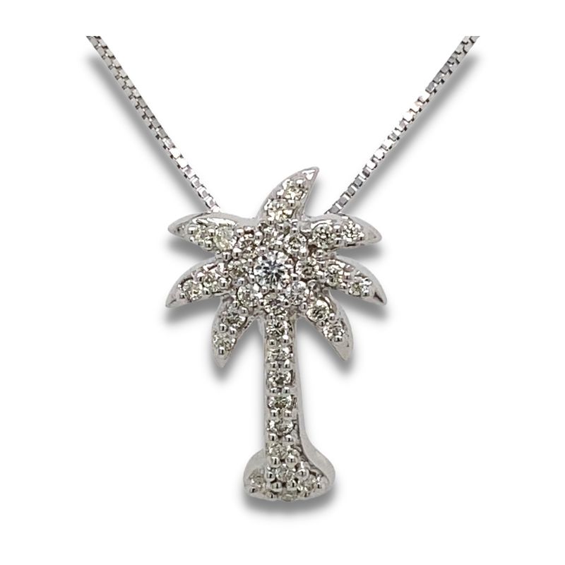 Diamond Palmetto Tree Pendant Necklace