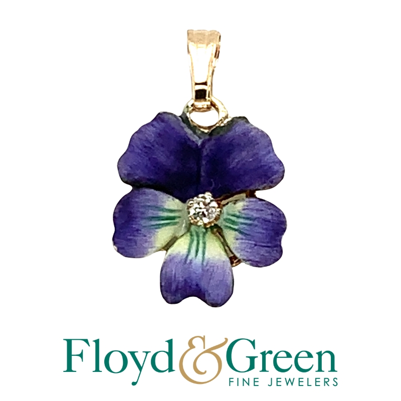 Diamond Solitaire Pansy Pendant