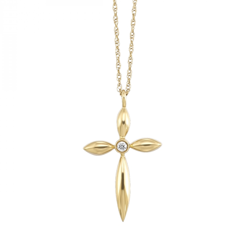 Gold Cross & Diamond Pendant Necklace