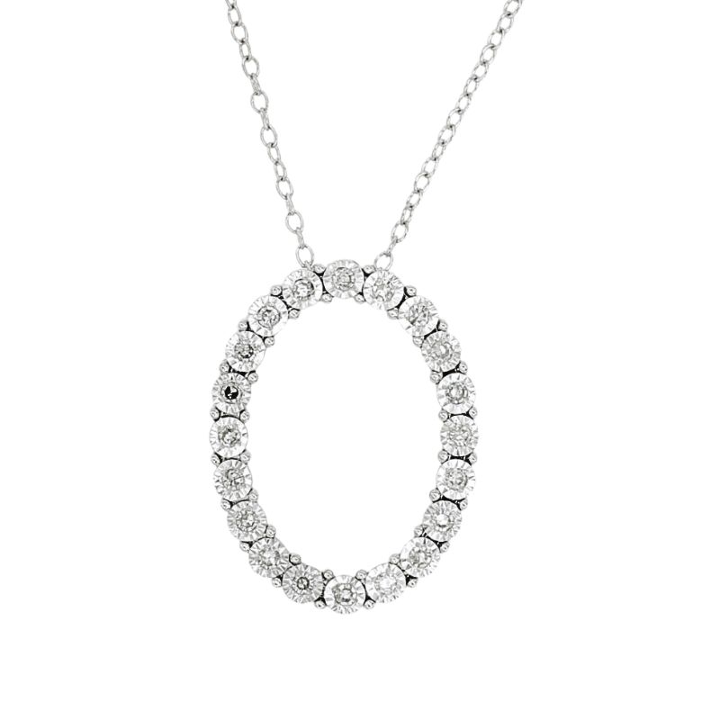 Vertical Oval Diamond Illusion Pendant Necklace