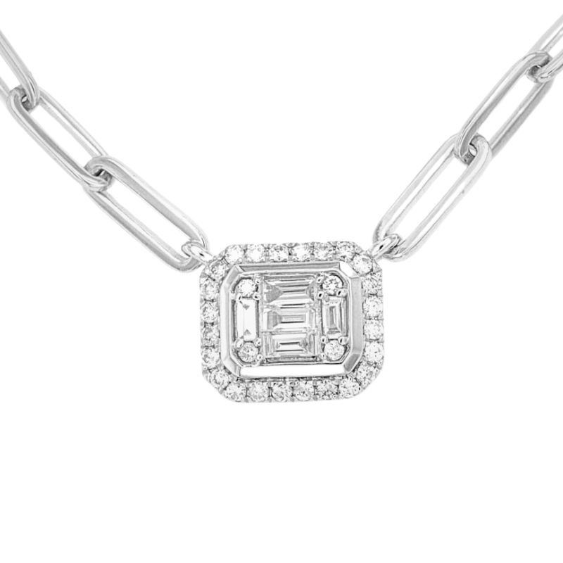 East-To-West Rectangular Diamond Pendant Necklace