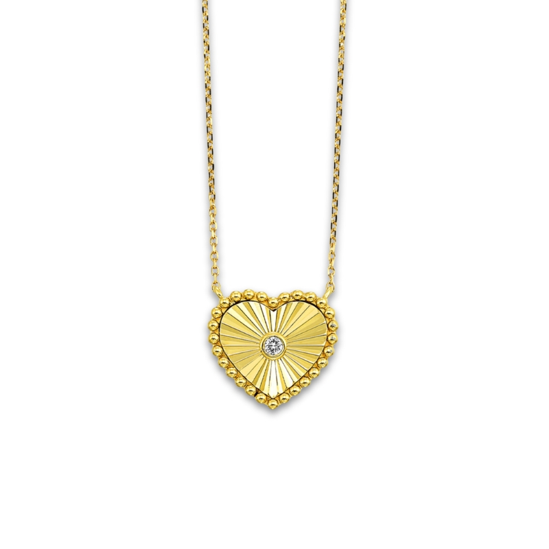 Diamond Sunburst Heart Pendant Necklace