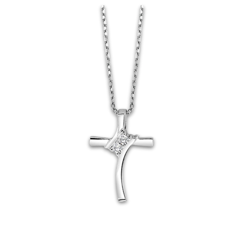 Silver Diamond Cross Pendant Necklace