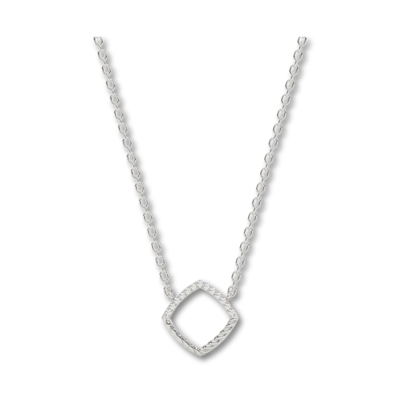 Half Diamond Square Pendant Necklace