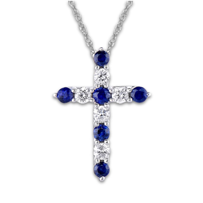 Diamond & Sapphire Cross Pendant Necklace