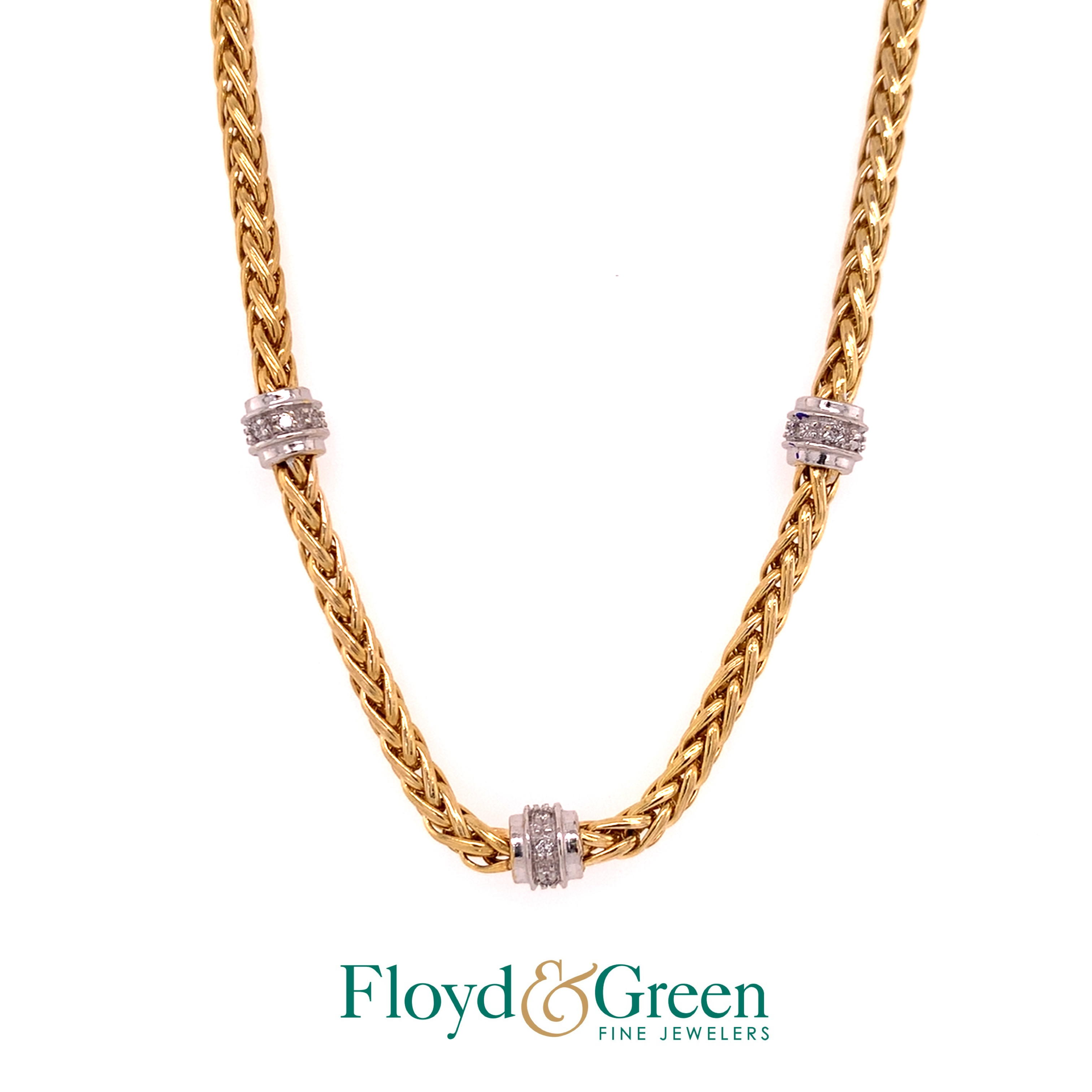 Wheat Chain Necklace 
14K Two-Tone, 18 inch  
0.14ct Diamonds H SI1-SI2