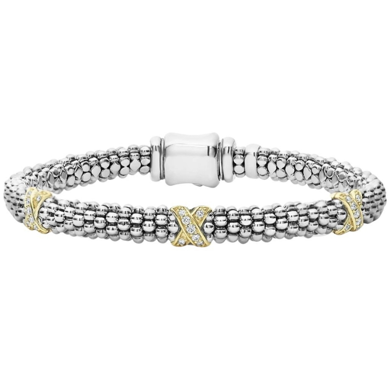 LAGOS Embrace Three Station Gold X Diamond Caviar Bracelet