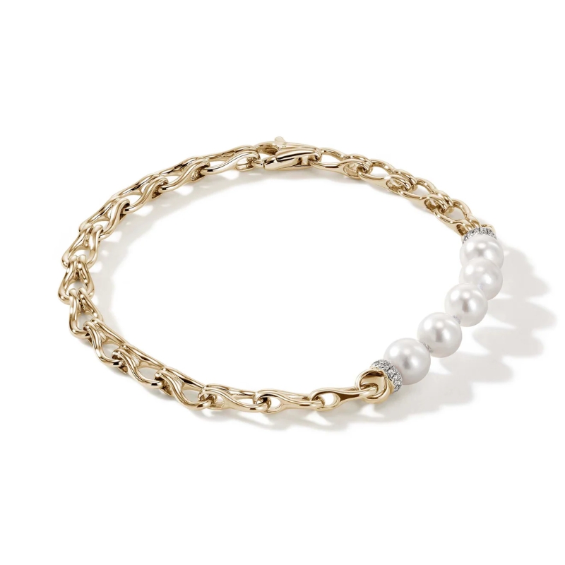 JOHN HARDY Surf Diamond Pave & Pearls Bracelet