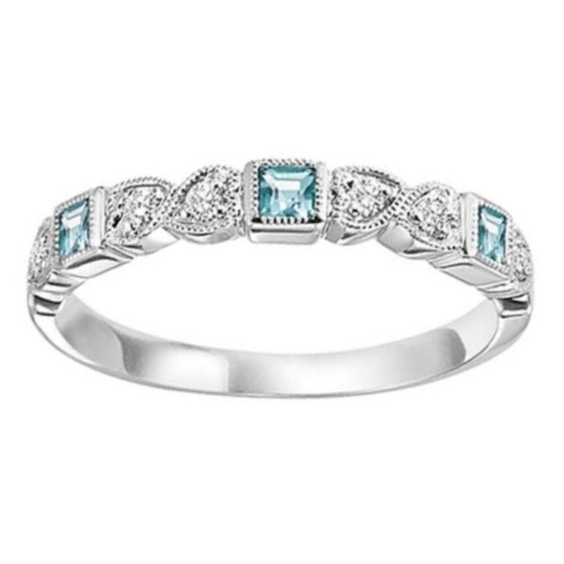 Aquamarine & Diamond Stackable Birthstone Ring