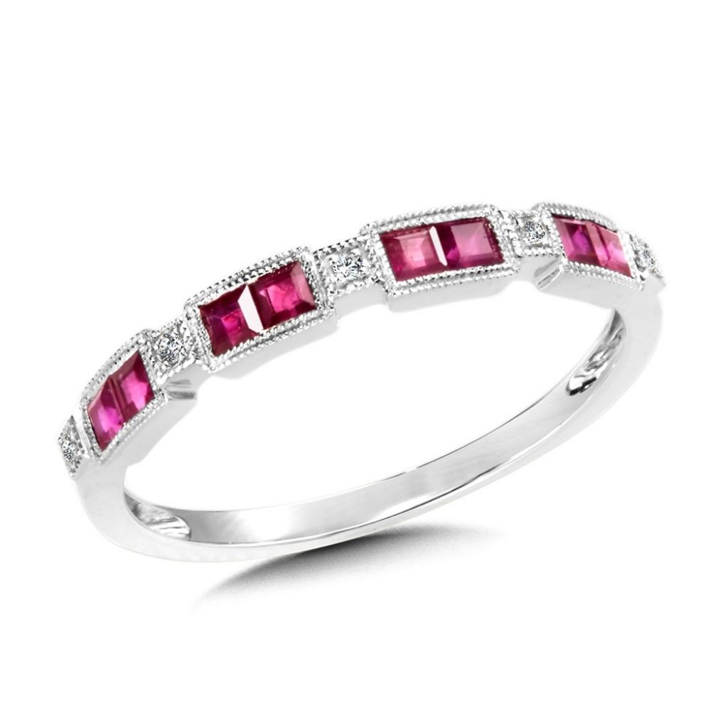 Ruby & Diamond Stackable Birthstone Band