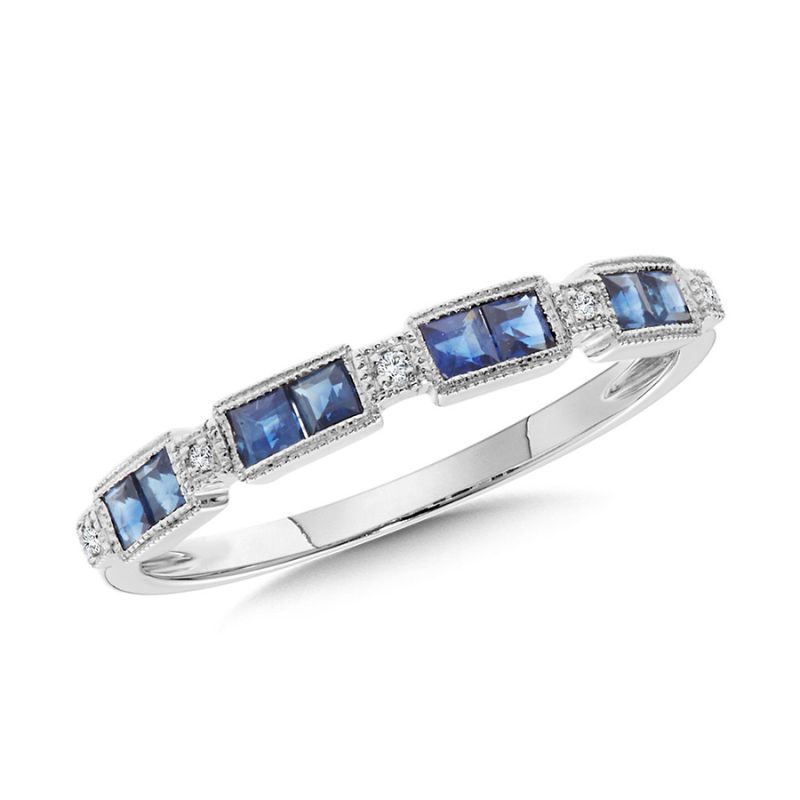 Sapphire and Diamond Stackable Birthstone Band