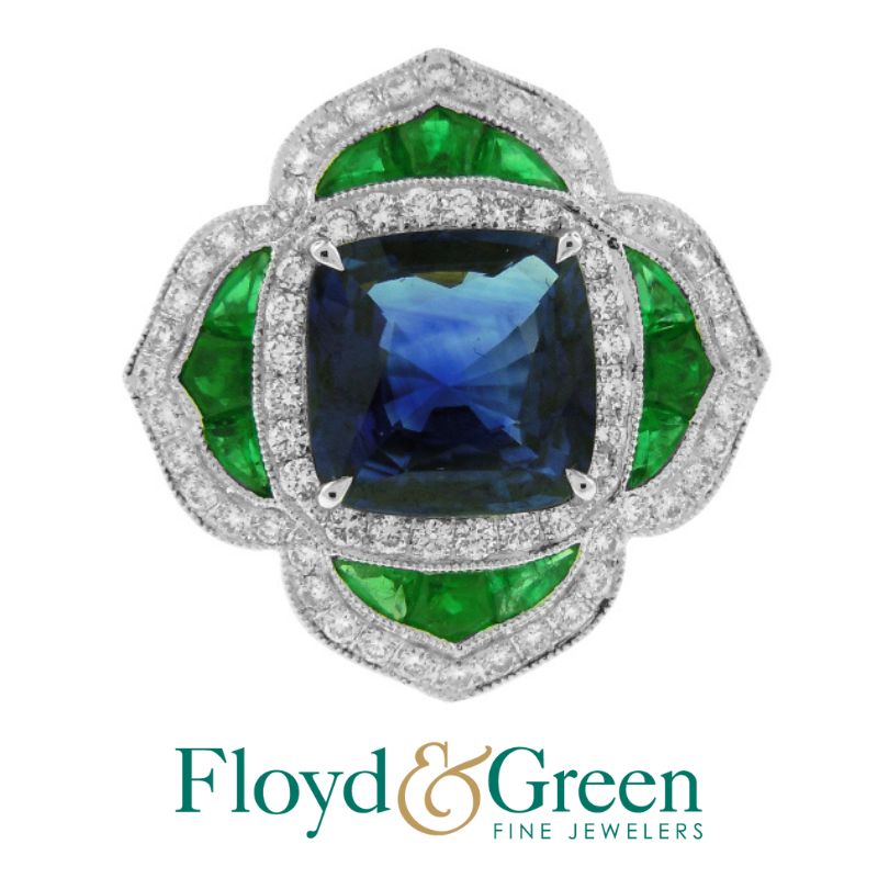 Sapphire & Emerald Flower Ring