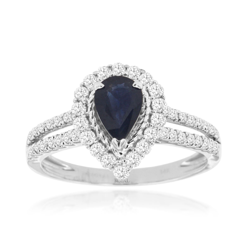 Pear Sapphire Halo Ring