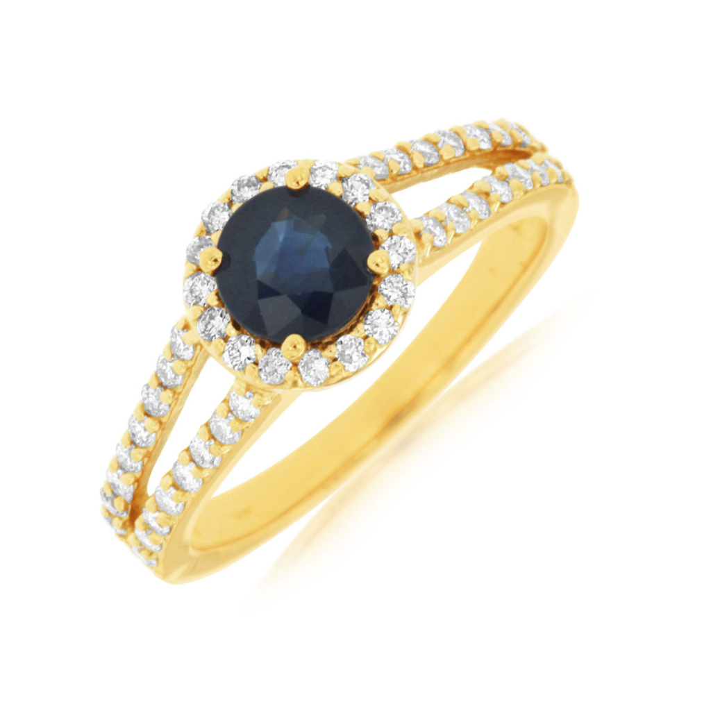 Sapphire Halo Split Shank Ring