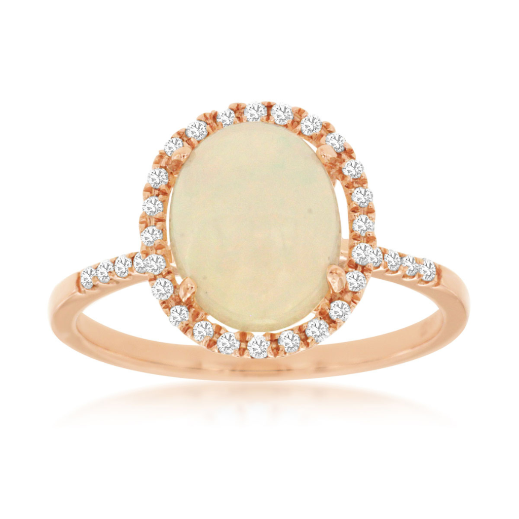 Opal & Diamond Halo Ring