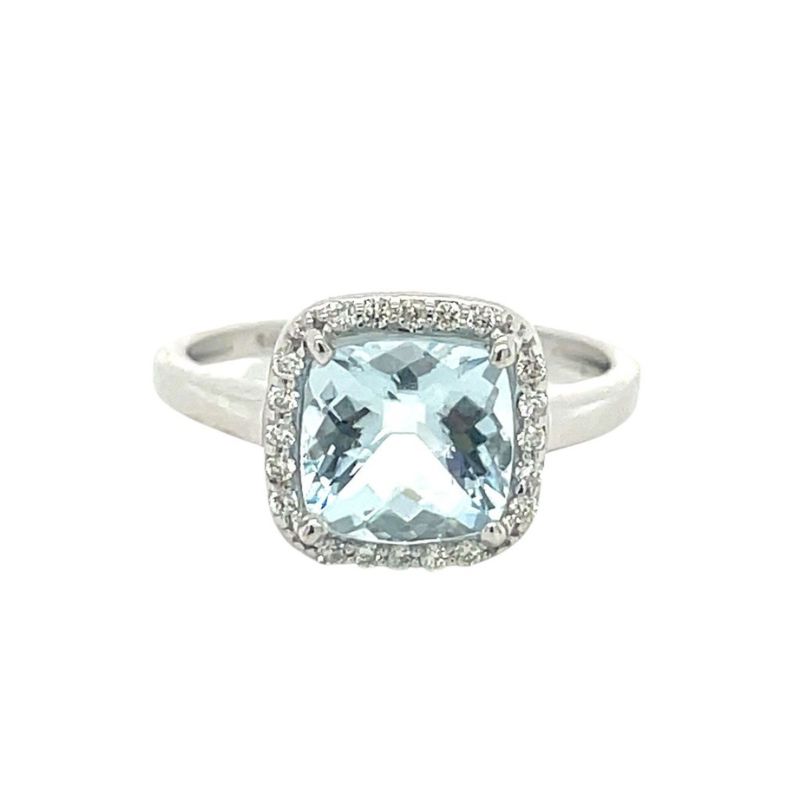 Aquamarine & Diamond Halo Ring