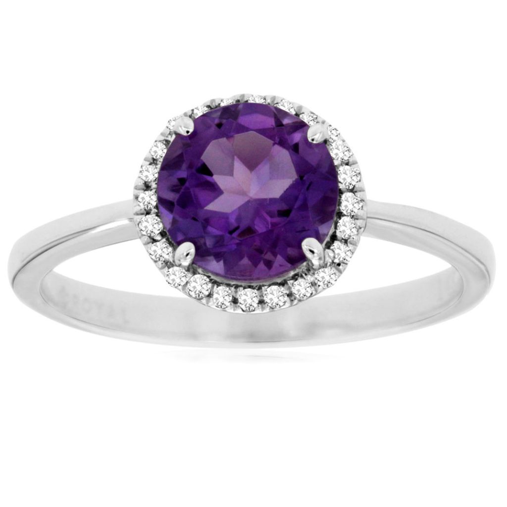 Amethyst & Diamond Halo Ring