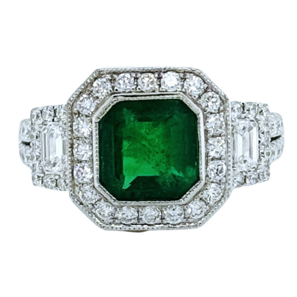 Emerald & Diamond 3 Stone Ring